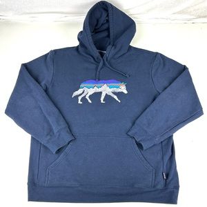 Patagonia | Shirts | Patagonia Hoodie Pullover Sweatshirt Mens Sz Large  Blue Monte Fitz Roy Wolf Logo | Poshmark